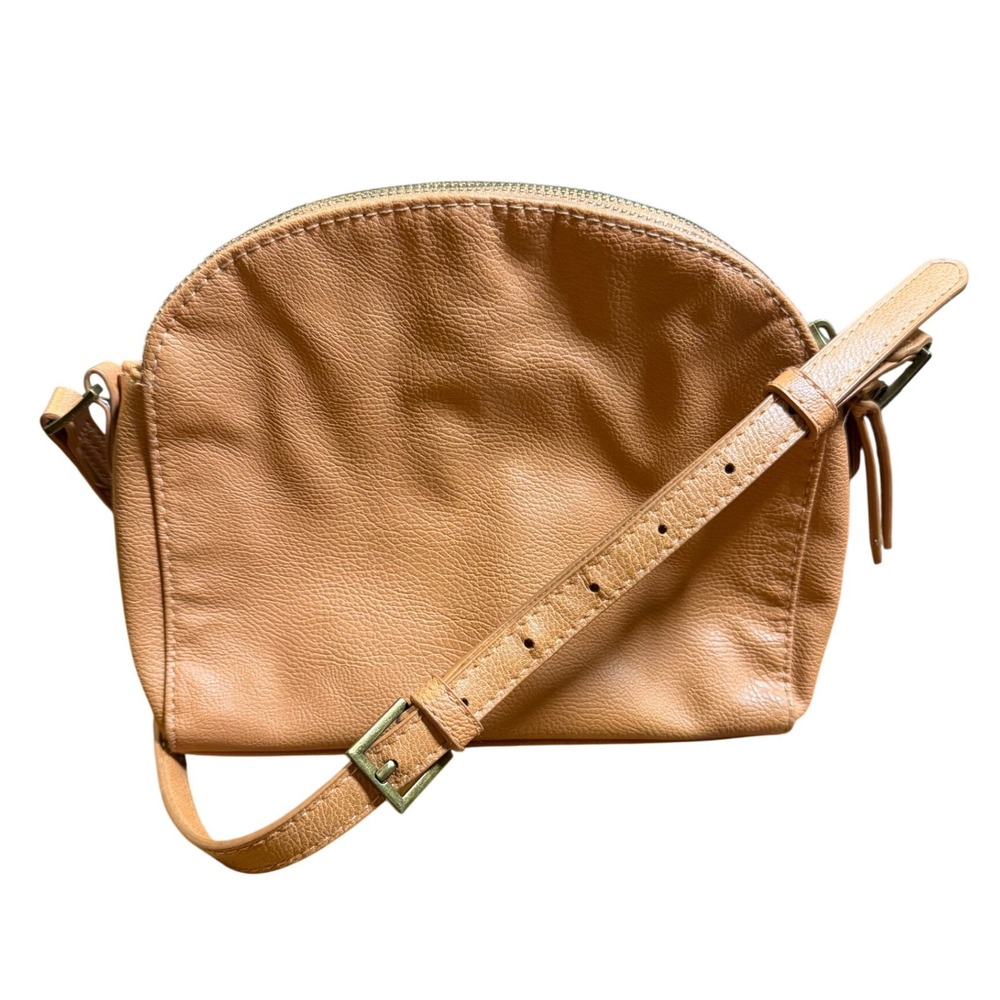 Universal Thread Tan Faux Leather Double Zip Crossbody Dome Bag Brown